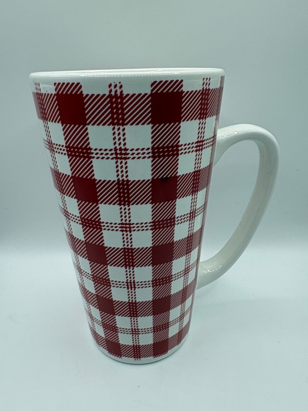 Red Plaid Ceramic Tall Mug with White Handle 6” Tall NWOTS - Picture 1 of 5